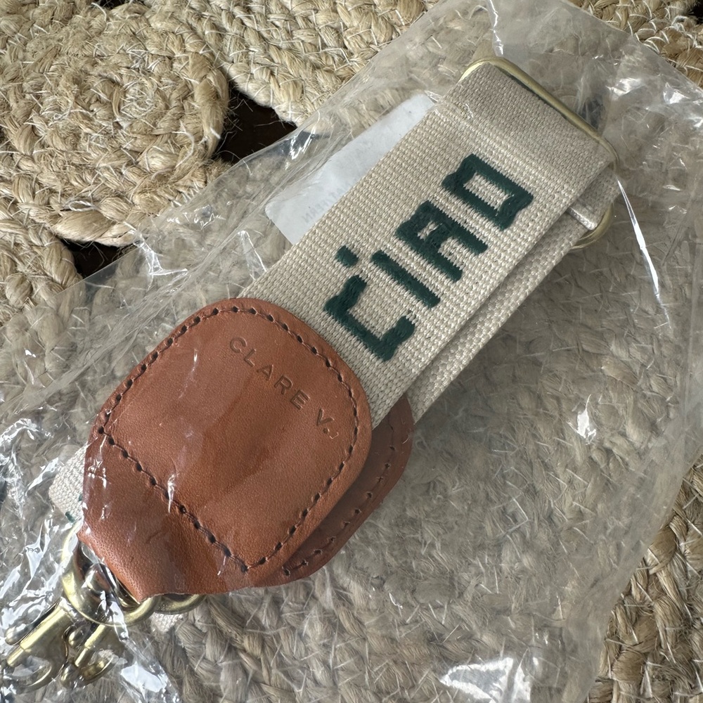Clare V. Cream and Green Ciao Crossbody Strap